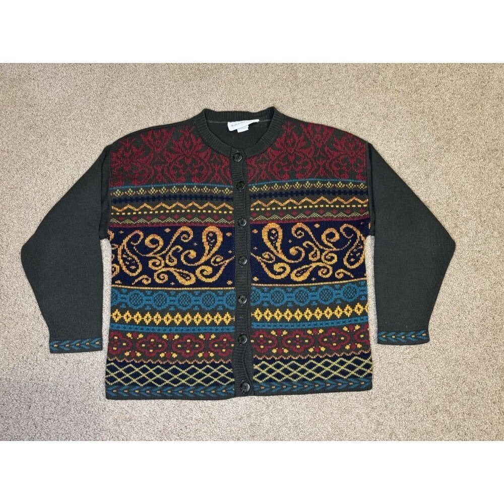 VTG Womens Paisley Mix Print Sweater Cardigan Grandpacore Cottagecore Retro L